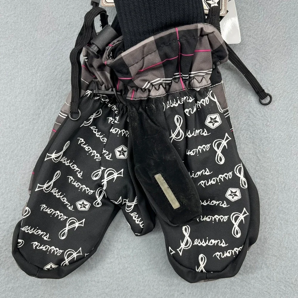 Sessions Riley Avery Plaid Mittens Gloves Womens XL Grey Waterproof Ski Snow